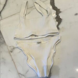 Hunza G White Ribbed Two-Piece Bikini Set never worn